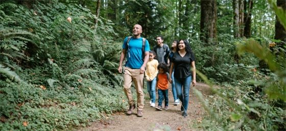 Family hiking in the forest