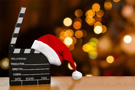 Santa hat hanging on a movie marker.