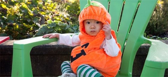 Child dressed in a pumpkin costume