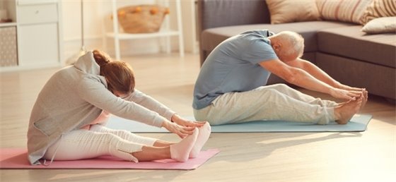 People stretching at home 