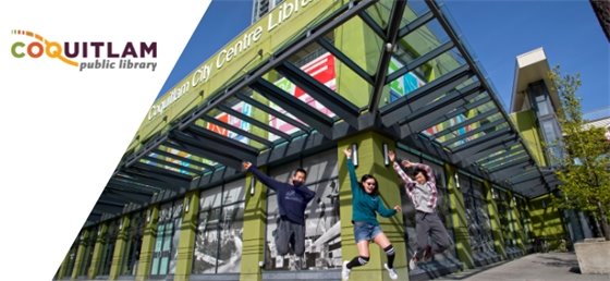 People jumping outside of Coquitlam Public Library 