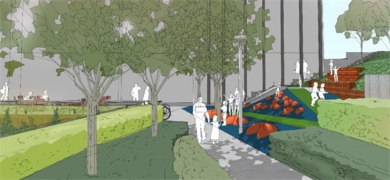 Rendering of the plaza at Maillardville Community Centre