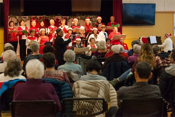 Glen Pine holiday variety show taking place - senior's choir and piano playing.