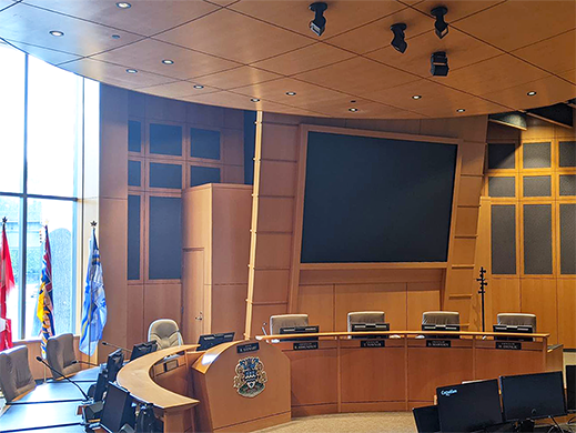 An image of the City of Coquitlam's Council Chambers