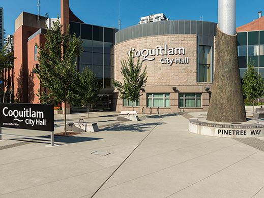 An image of the front of Coquitlam City Hall.