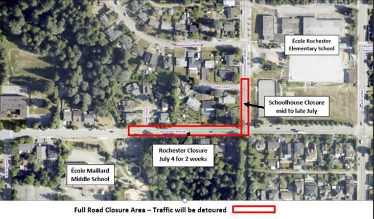 Rochester and Schoolhouse Road Closure Map