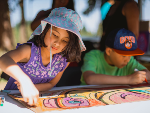 Kaleidoscope - Two children participating in Indigenous art activity