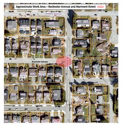 Location Map of Water Main Work Area - Rochester Avenue and Marmont Street