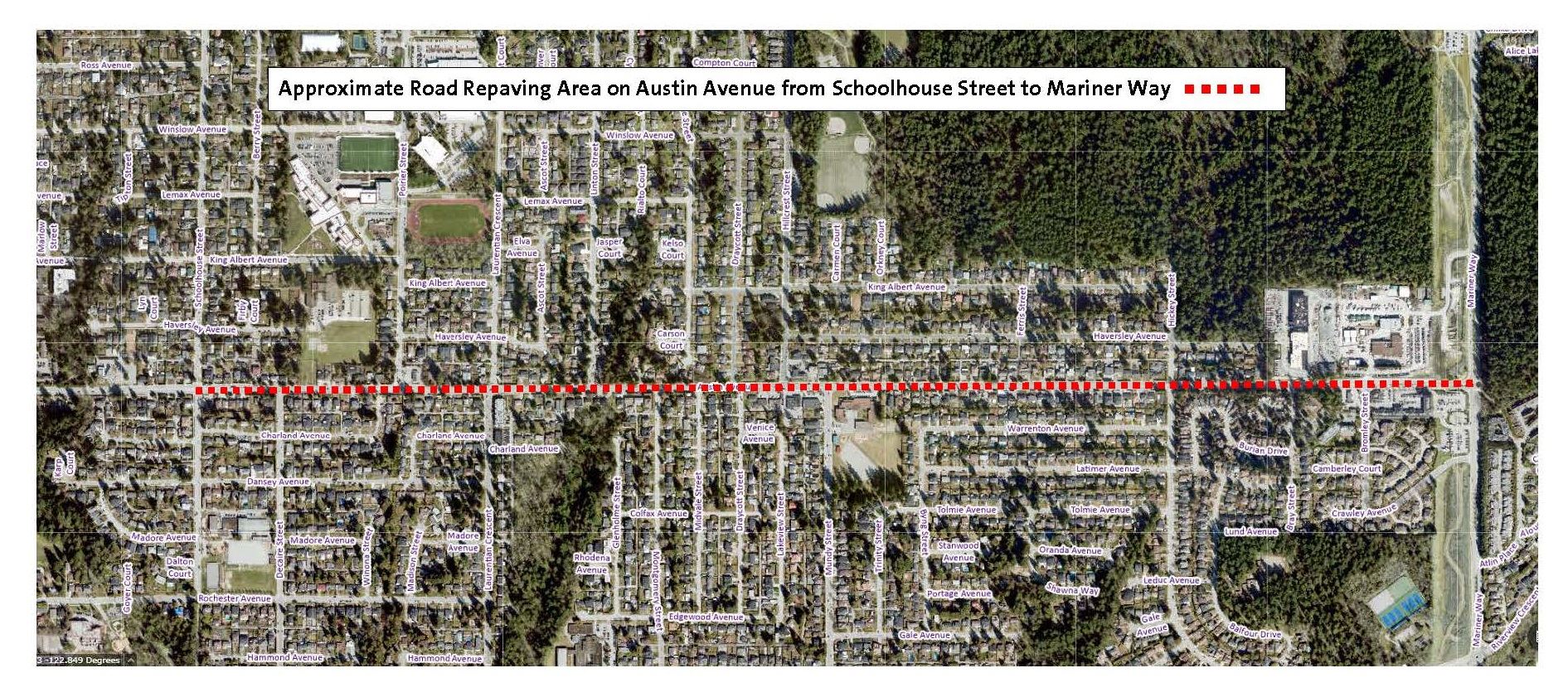 Location Map of Austin Road Repaving Area from Schoolhouse Street to Mariner Way