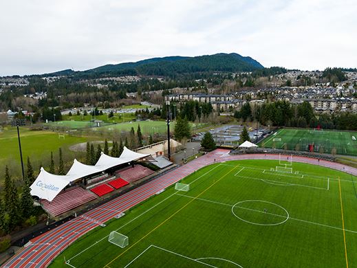 An aerial image of Coquitlam's Percy Perry Stadium