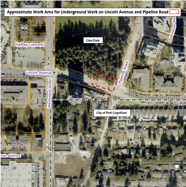 Location Map - Approximate Work Area for Underground Work on Lincoln Avenue and Pipeline Road