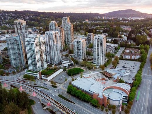 Aerial image looking southwest over City Hall