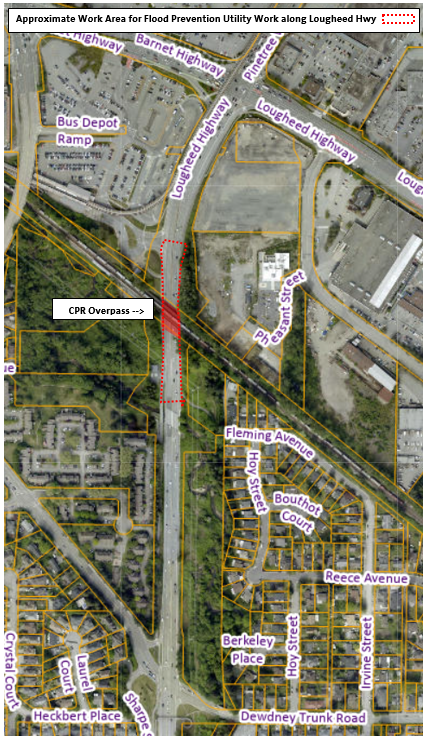 Location Map - Approximate Work Area for Flood Prevention Utility Work Along Lougheed Highway