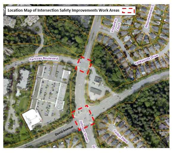 Location Map of Intersection Safety Improvement Work Areas along Johnson Street