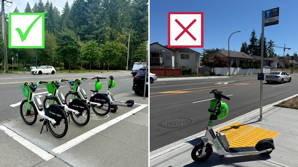 Shared E-Micromobility program - Where Can I Park? Painted/taped white box with a parking icon