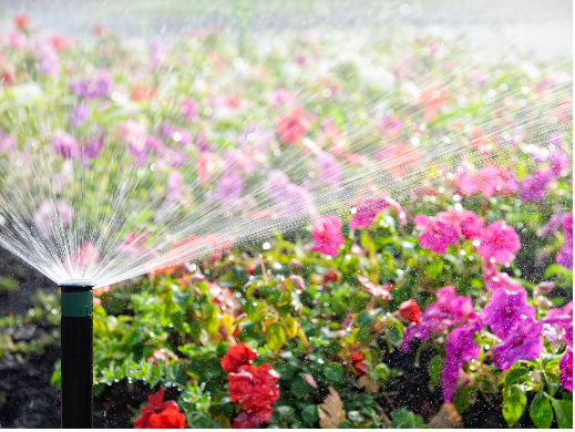 Sprinkler watering flowers