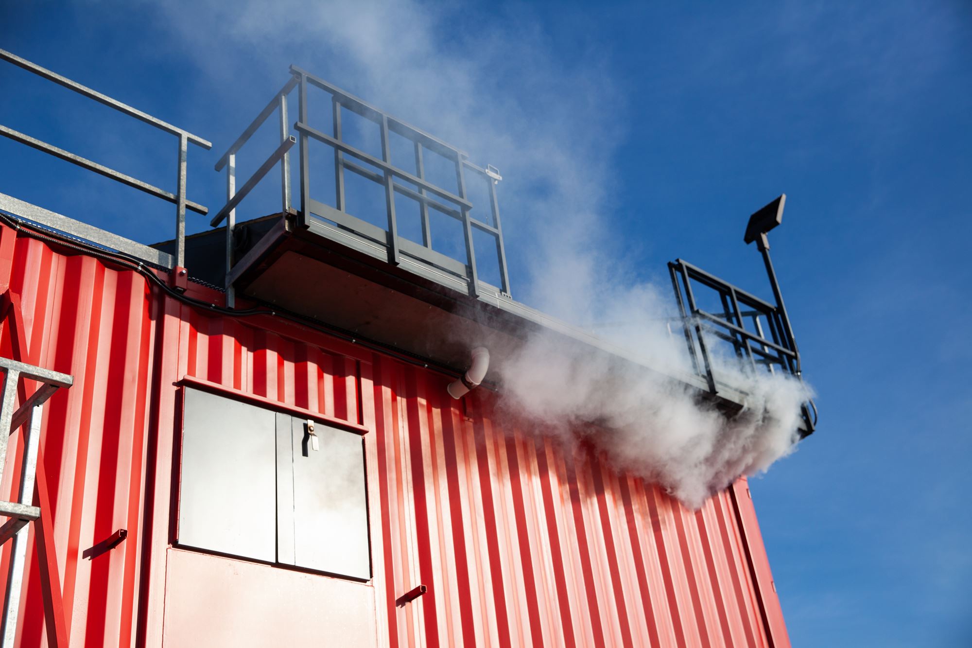 Coquitlam Fire Training Centre with demo fire underway during exercise