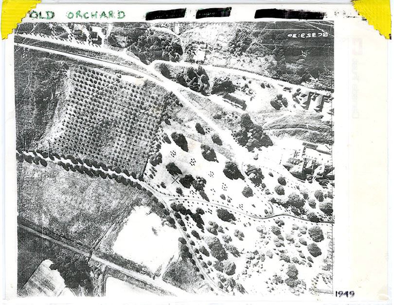 Image of Laminated photocopy of aerial over the Old Orchard, 1949 Opens in new window