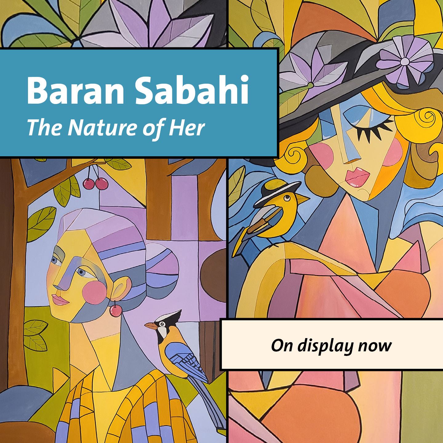 A graphic showing various paintings from the exhibit