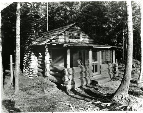 Log cabin at Steelhaed Lodge (Oxbow Ranch), n.d.