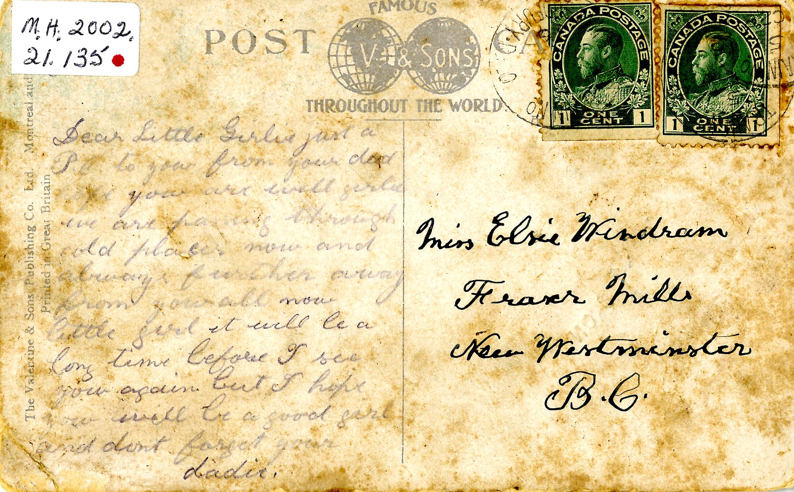 Windram Postcard Number 8 (Back), 1916 (JPG) Opens in new window