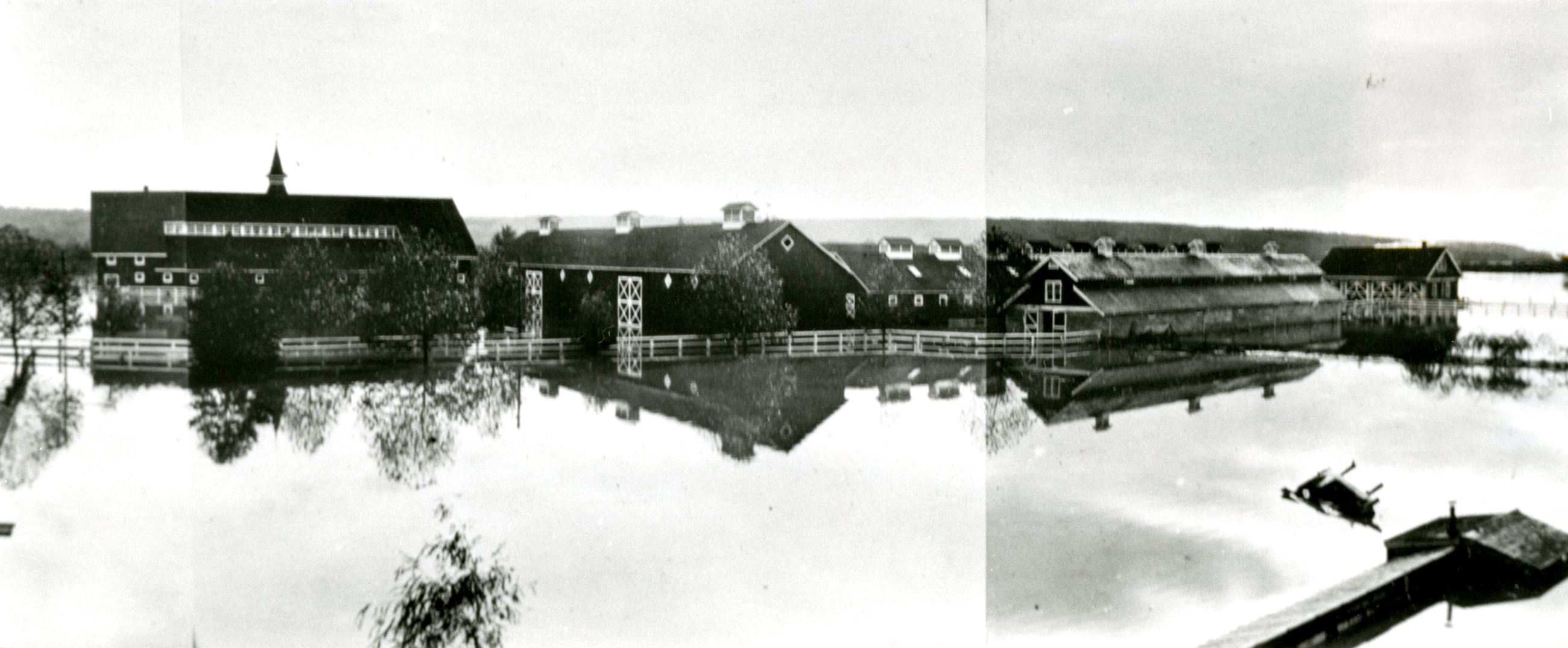 Colony Farm during the 1948 flood (Source City of Coquitlam Archives, C6.640b) Opens in new window